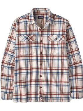 PATAGONIA Organic Cotton Flannel Plaid Long-Sleeve Button-Down Ivory Blue L